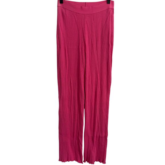 Boohoo Pants - Boohoo Pink Ribbed High Waisted Wide Leg Pants Flare Size 6 (US)